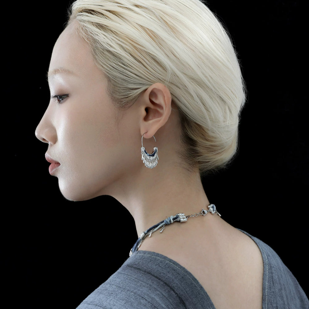 New Chinese Style Tassel Earrings – Vintage Ethnic Miao Tie-Dye Ear Clips, S925 Silver Needle