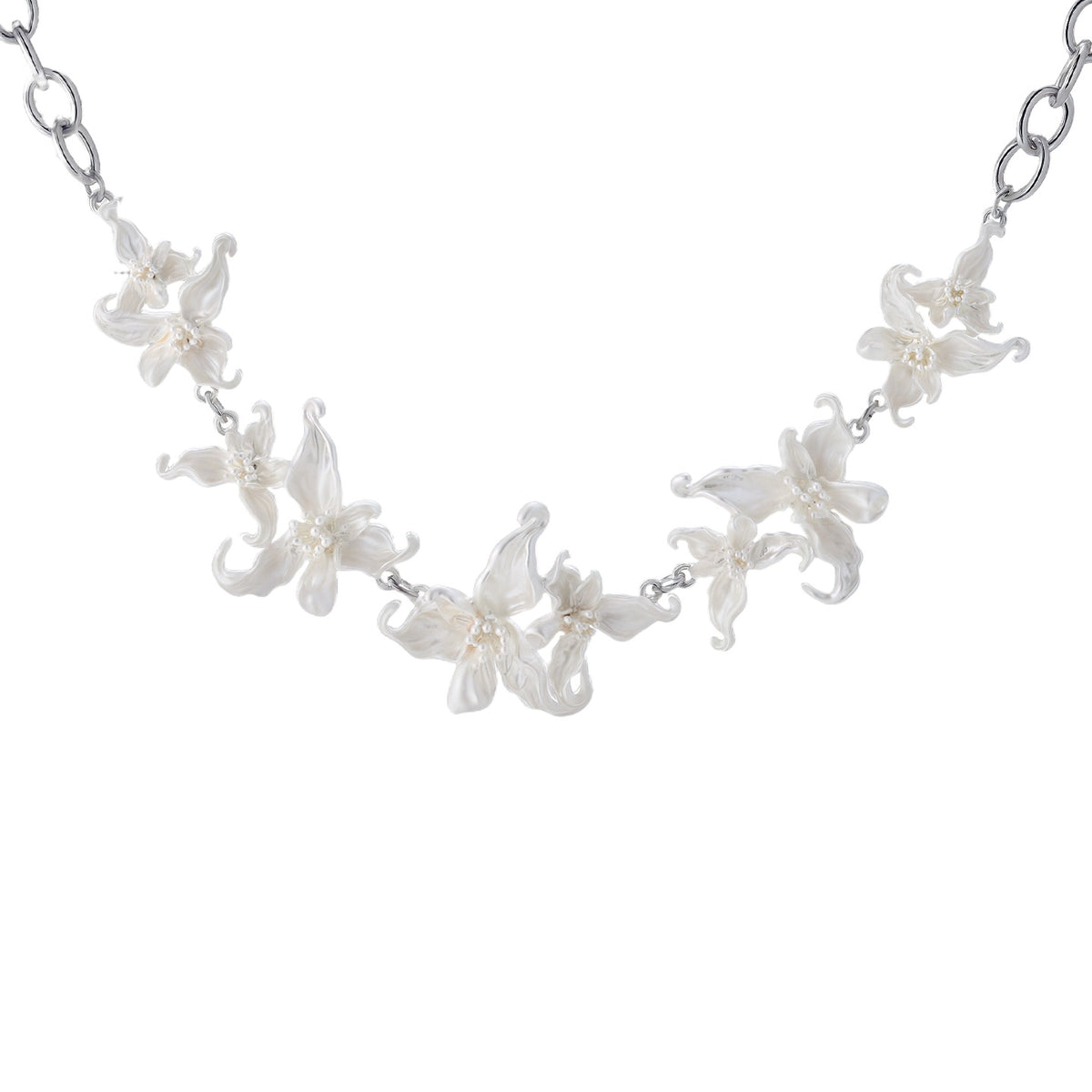 White Iris Choker Necklace – Pale Whisper Series, Vintage Floral Choker for Women, 39.5+8cm