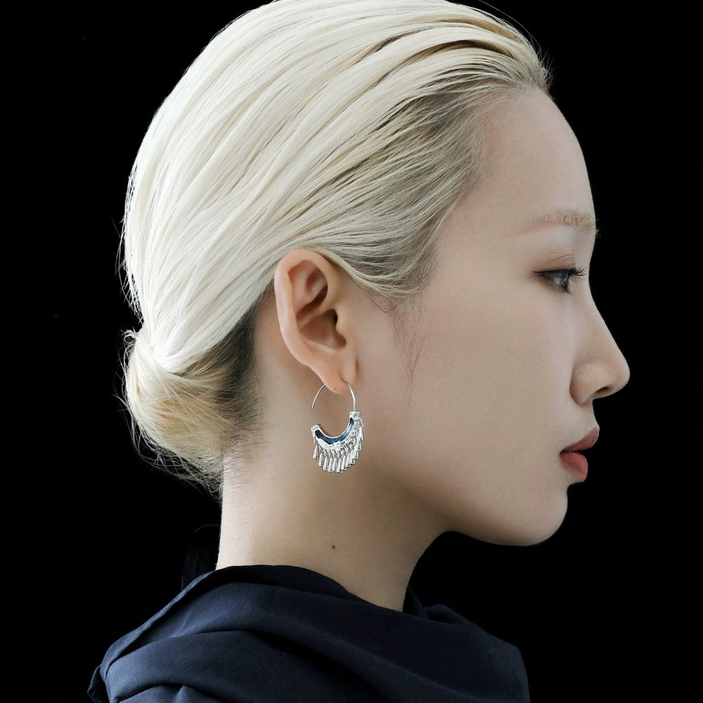 New Chinese Style Tassel Earrings – Vintage Ethnic Miao Tie-Dye Ear Clips, S925 Silver Needle