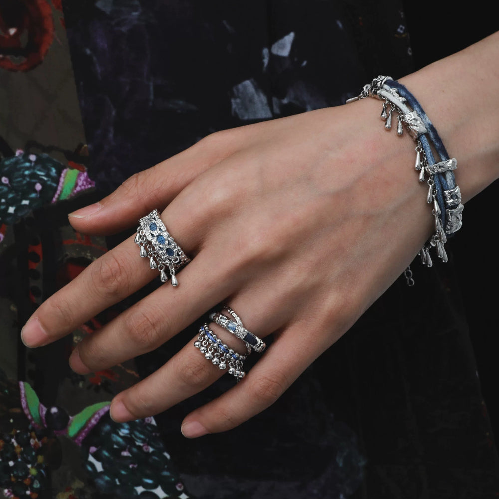 New Chinese Style Tassel Ring – Miao Ethnic Adjustable Index Ring, S925 Silver