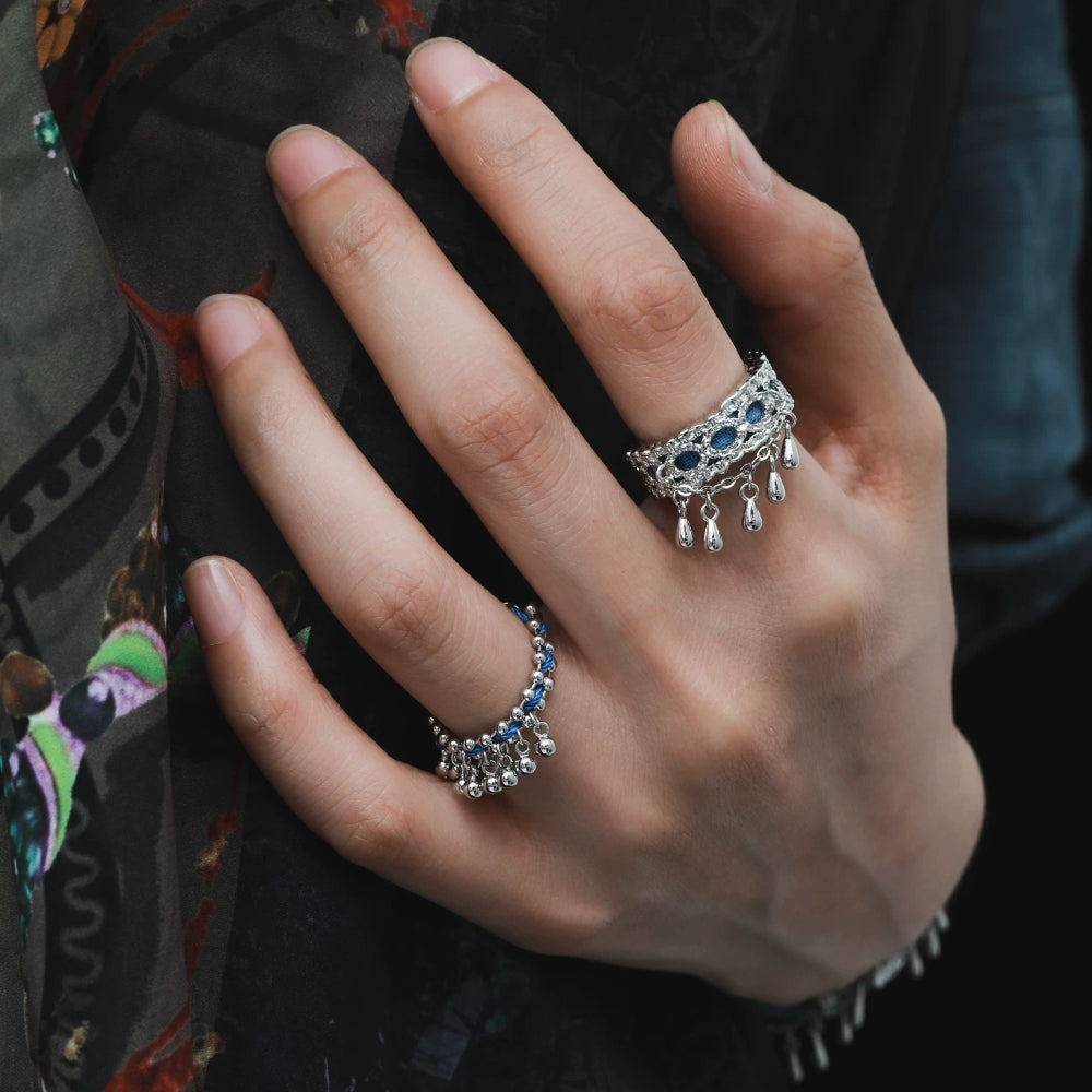 New Chinese Style Tassel Ring – Miao Ethnic Adjustable Index Ring, S925 Silver