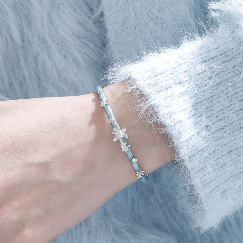 Snowflake Bangle – Original Niche Design, Minimalist Cool-Tone Couple Bracelet